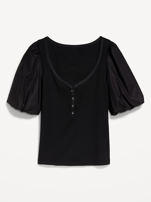 Image number 4 showing, Puff-Sleeve Mixed Fabric Top