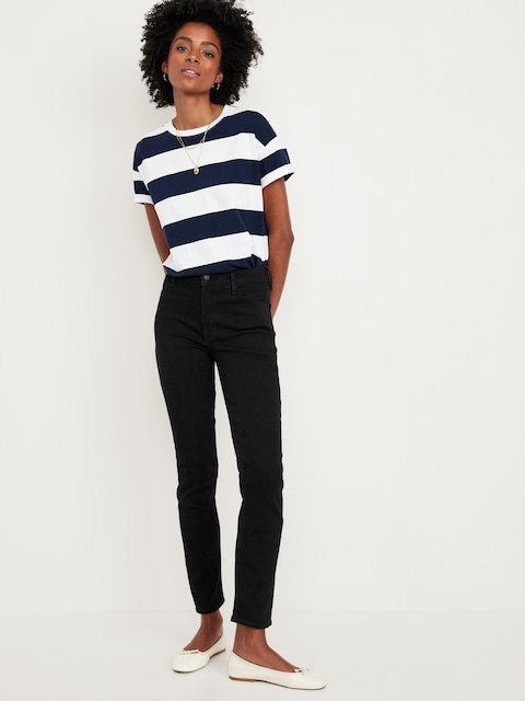 High-Waisted Wow Straight Ankle Jeans - Black Jack