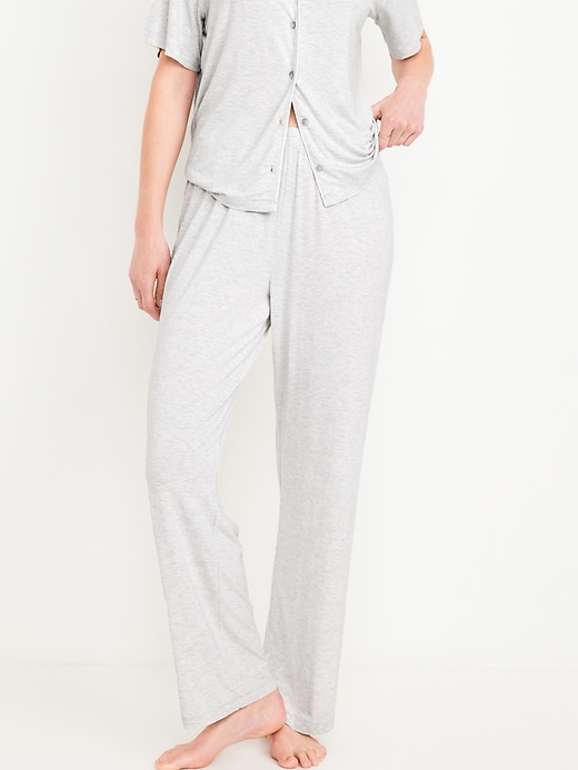 Image number 1 showing, Mid-Rise Knit Jersey Pajama Pant