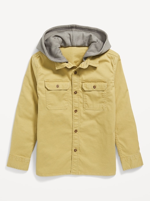 View large product image 2 of 3. Long-Sleeve Hooded Utility Twill Shirt for Boys