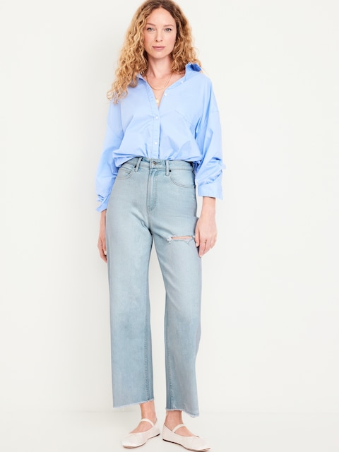 Extra High-Waisted Wide-Leg Crop Jeans - Ripped Light Wash