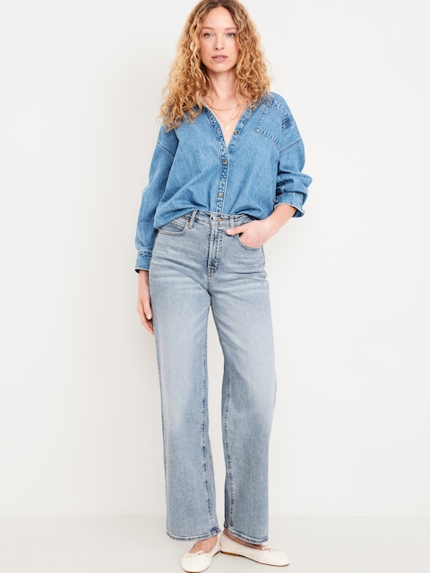 Extra High-Waisted Wide-Leg Jeans - Ripped Light Wash
