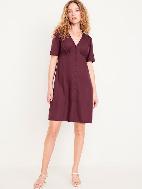 Button-Down Crepe Mini Dress - Royal Velvet