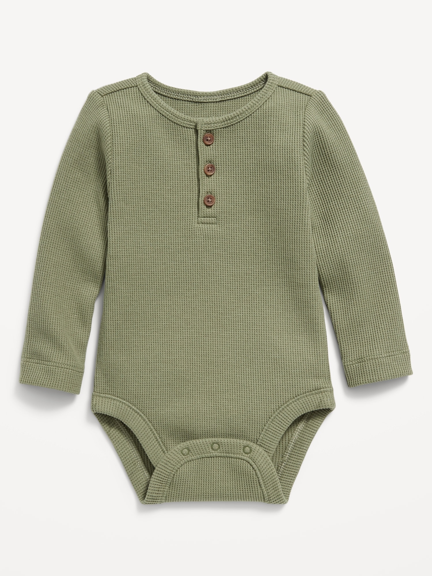 Long-Sleeve Thermal-Knit Henley Bodysuit for Baby