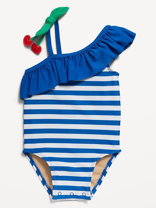 One Shoulder Ruffle Trim One Piece Swimsuit for Baby