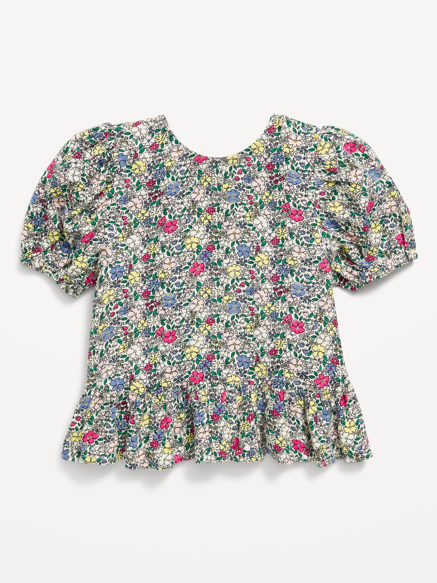 Printed Short-Sleeve Crepe Ruffle-Hem Top for Toddler Girls