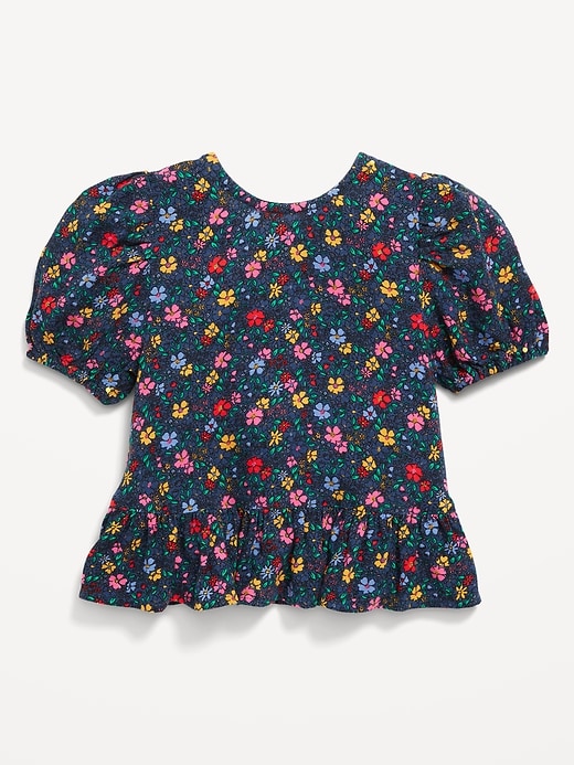 View large product image 1 of 1. Printed Short-Sleeve Crepe Ruffle-Hem Top for Toddler Girls