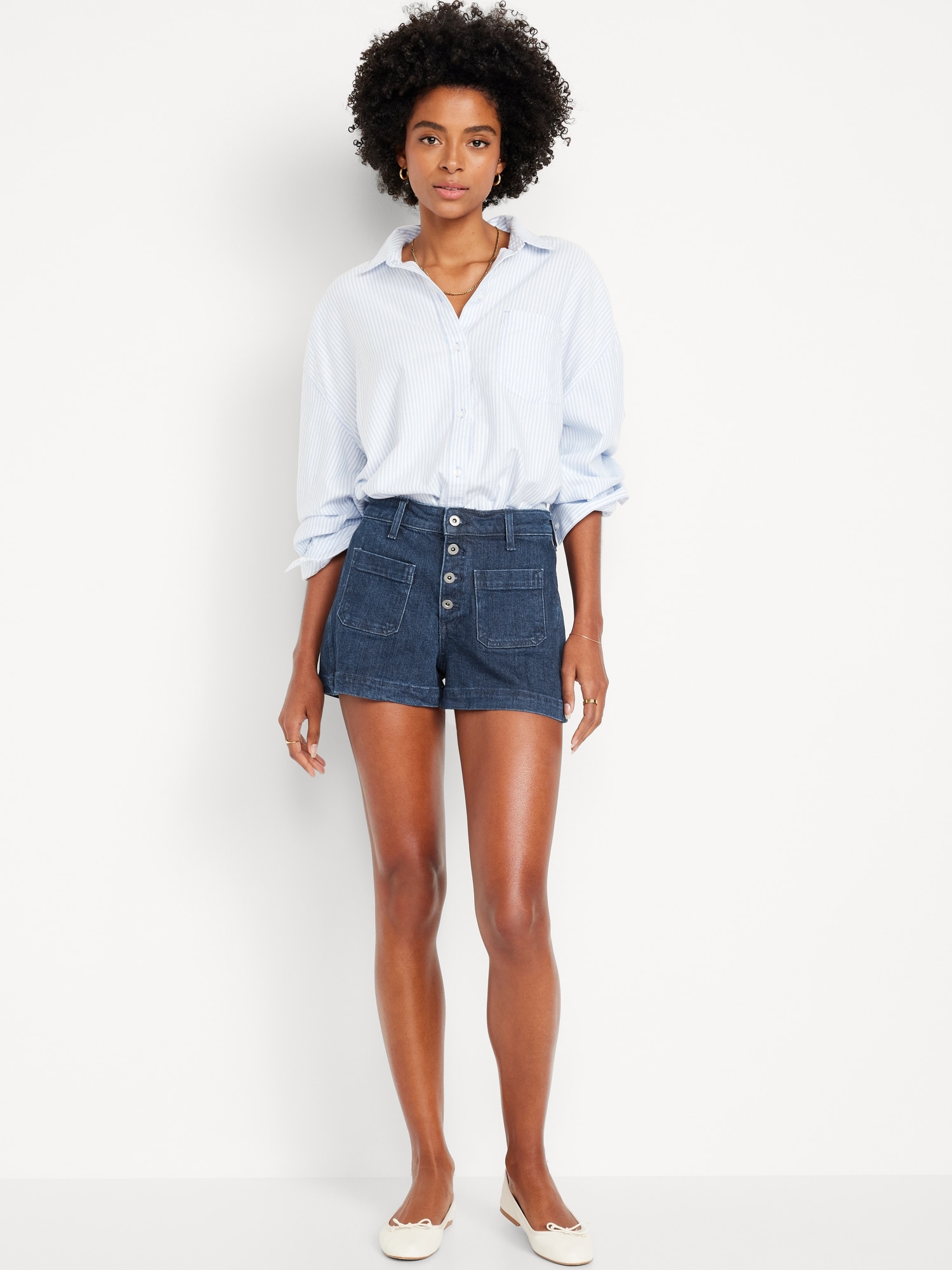 High-Waisted Jean Trouser Shorts -- 3-inch inseam