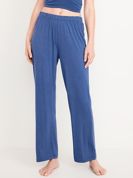 Image number 1 showing, Mid-Rise Knit Jersey Pajama Pant