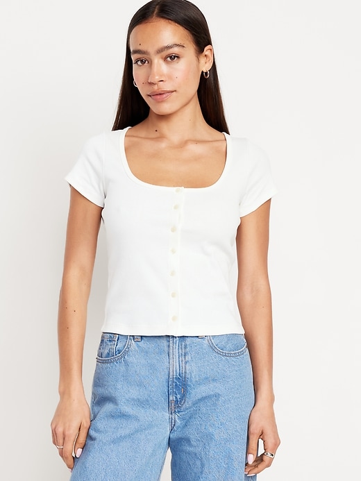 Image number 1 showing, Rib-Knit Button-Down Top