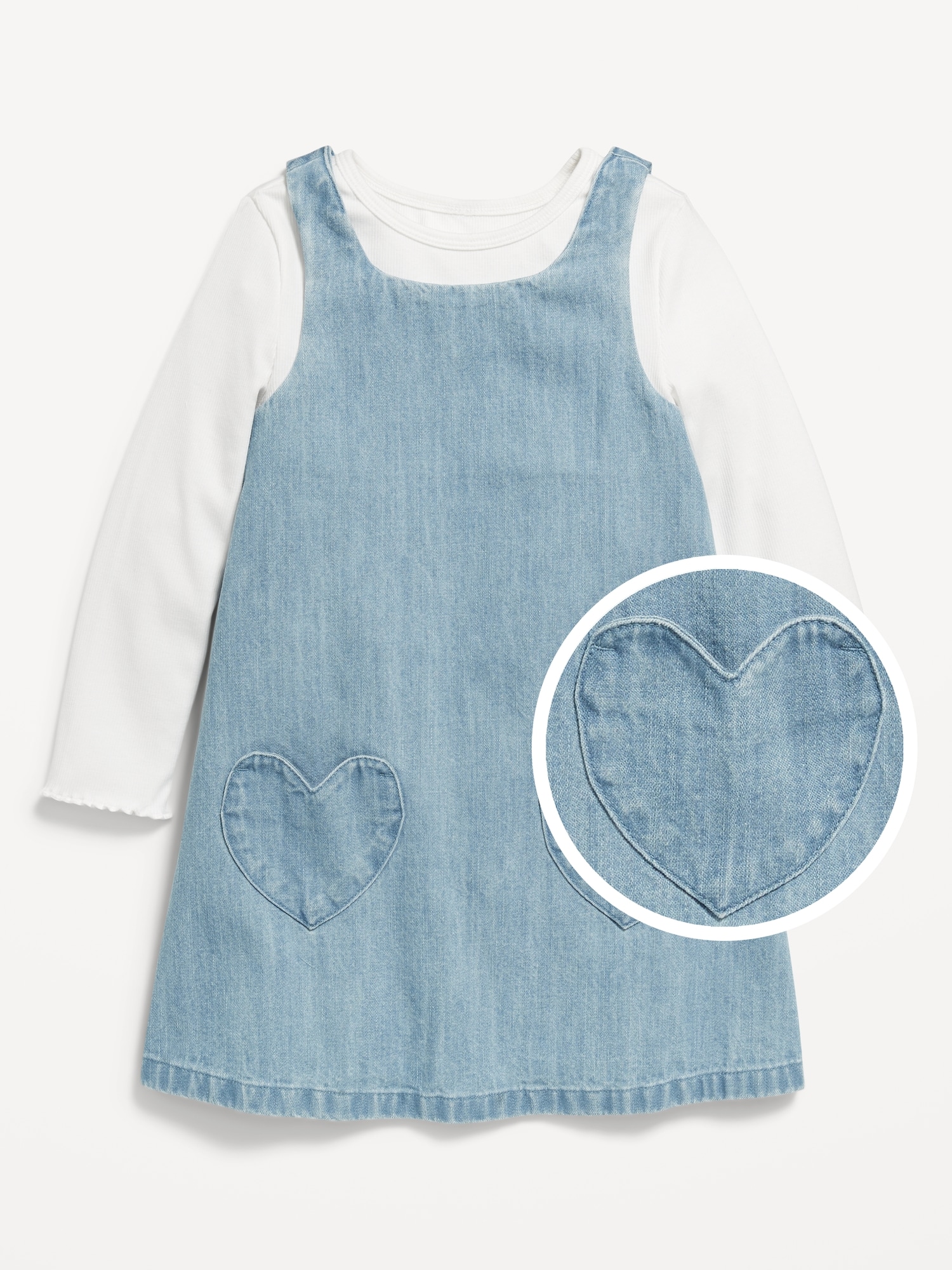 Sleeveless Chambray Dress and T-Shirt Set for Toddler Girls