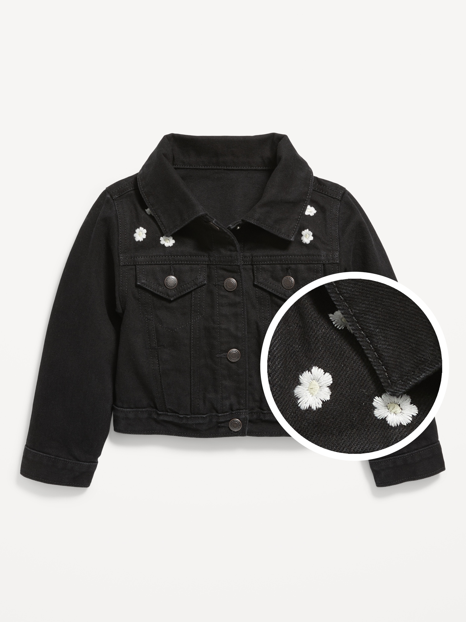Cropped Embroidered Trucker Jean Jacket for Toddler Girls