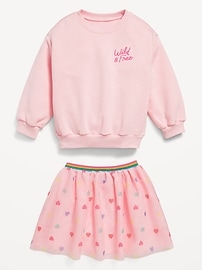 View large product image 3 of 3. Crew-Neck Graphic Sweatshirt and Tulle Skirt Set for Toddler Girls