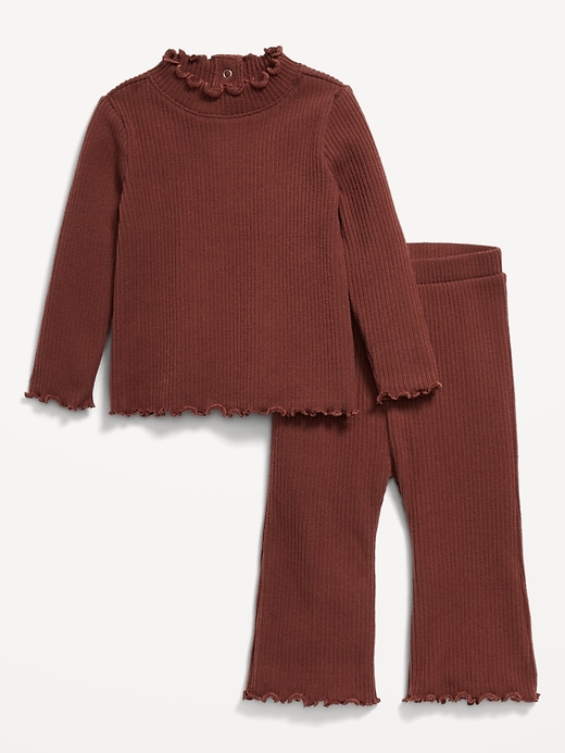 View large product image 1 of 2. Plush Ribbed Long-Sleeve Top and Flare Pants Set for Baby