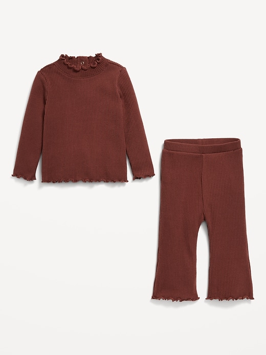 View large product image 2 of 2. Plush Ribbed Long-Sleeve Top and Flare Pants Set for Baby