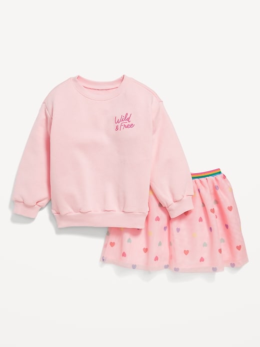 View large product image 1 of 3. Crew-Neck Graphic Sweatshirt and Tulle Skirt Set for Toddler Girls