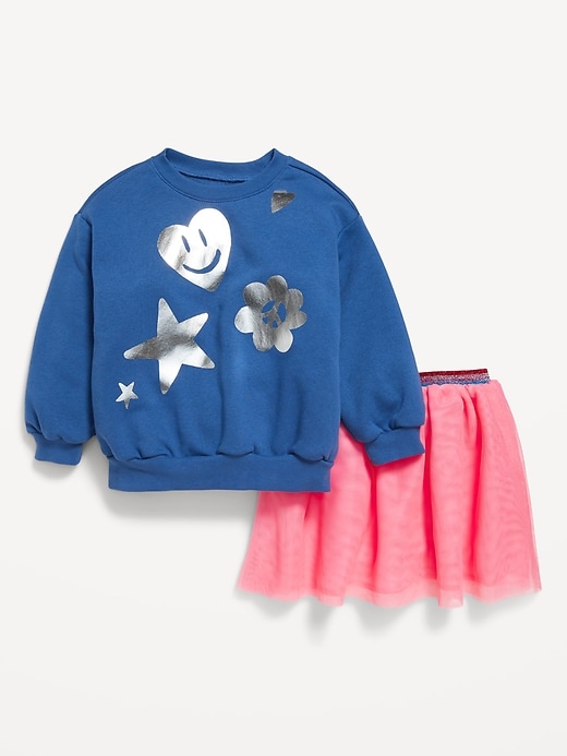 View large product image 1 of 2. Crew-Neck Graphic Sweatshirt and Tulle Skirt Set for Toddler Girls