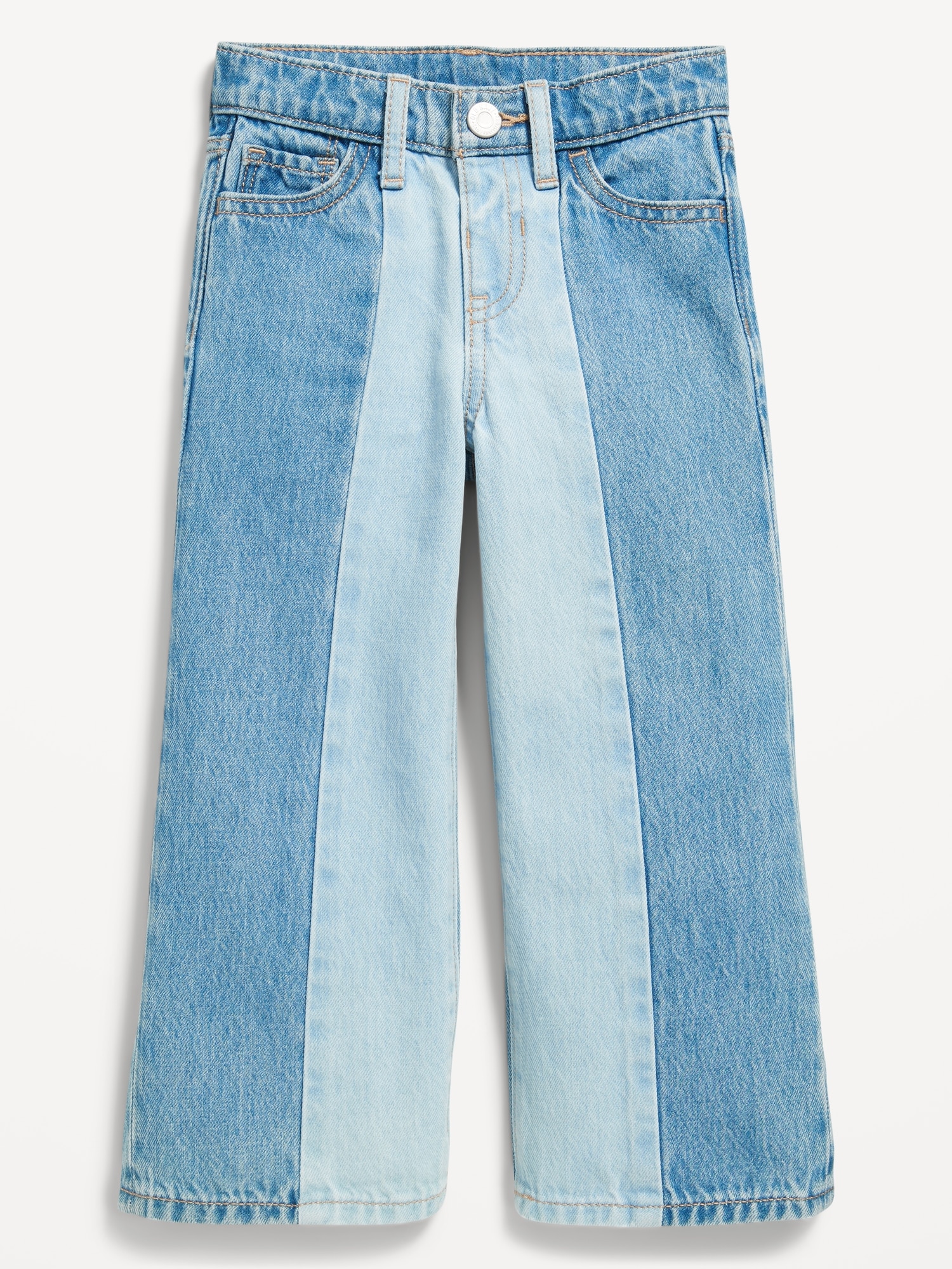 High-Waisted Baggy Two-Tone Wide-Leg Jeans for Toddler Girls