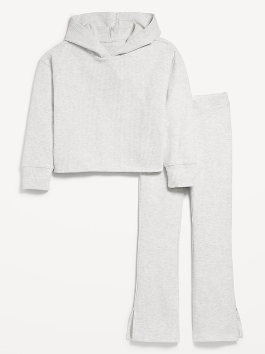 View large product image 1 of 3. Plush Ribbed Hoodie and Flare Pants Set for Girls