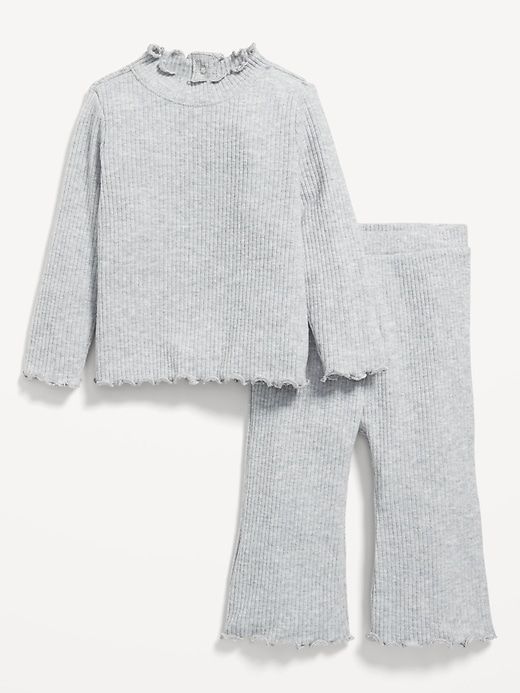 View large product image 1 of 2. Plush Ribbed Long-Sleeve Top and Flare Pants Set for Baby