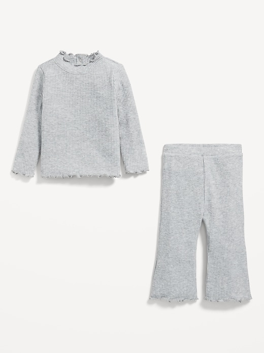 View large product image 2 of 2. Plush Ribbed Long-Sleeve Top and Flare Pants Set for Baby