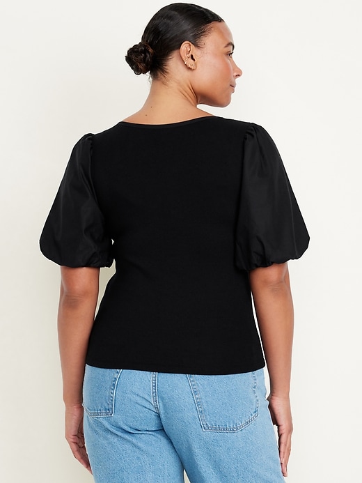 Image number 6 showing, Puff-Sleeve Mixed Fabric Top