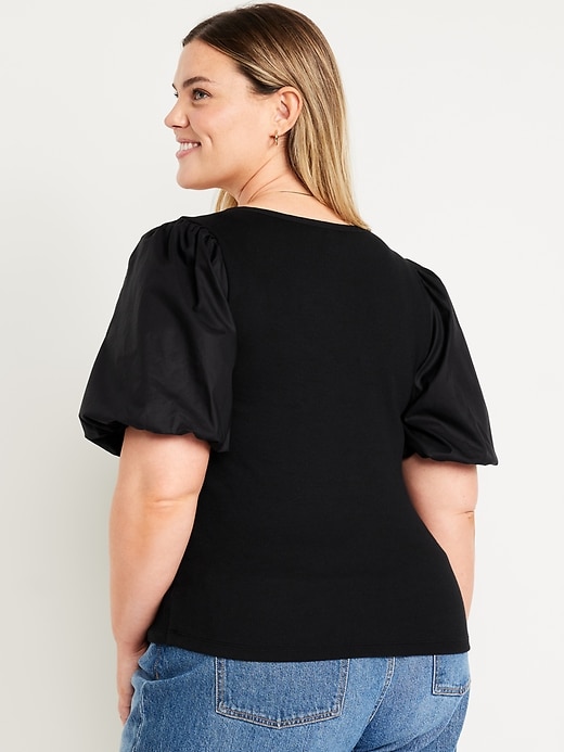 Image number 8 showing, Puff-Sleeve Mixed Fabric Top