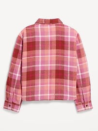 View large product image 3 of 3. Cropped Long-Sleeve Plaid Pocket Flannel Shirt for Girls