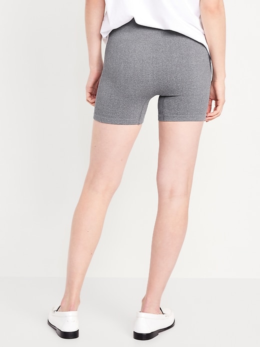 Image number 2 showing, Extra High-Waisted Seamless Ribbed Biker Shorts -- 4-inch inseam