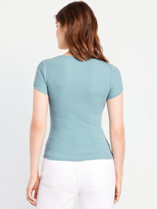Image number 2 showing, Lace-Trim Rib-Knit Top