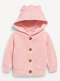 Image number 1 showing, SoSoft Critter Ear Button-Front Sweater for Baby