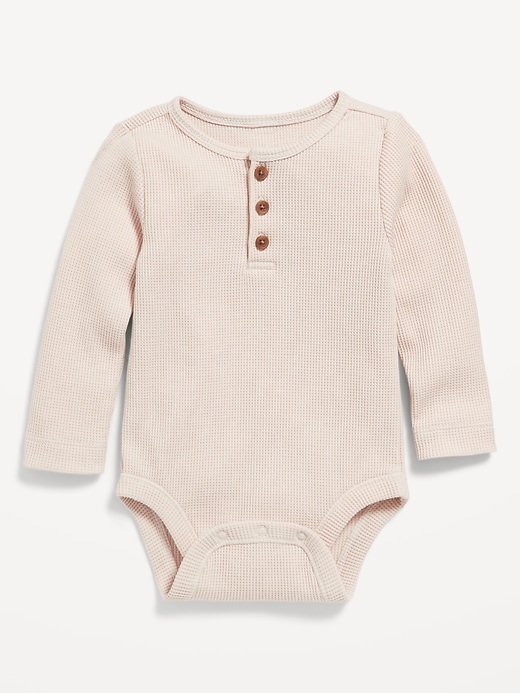 View large product image 1 of 1. Long-Sleeve Thermal-Knit Henley Bodysuit for Baby