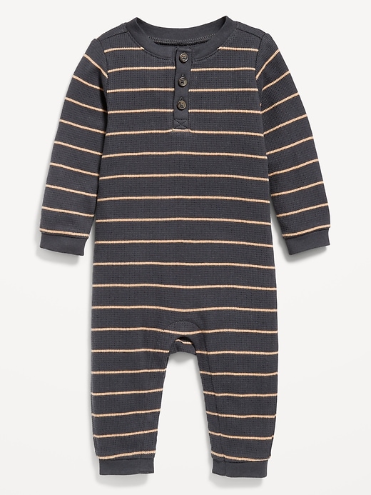 View large product image 1 of 1. Printed Long-Sleeve Thermal-Knit Henley One-Piece for Baby