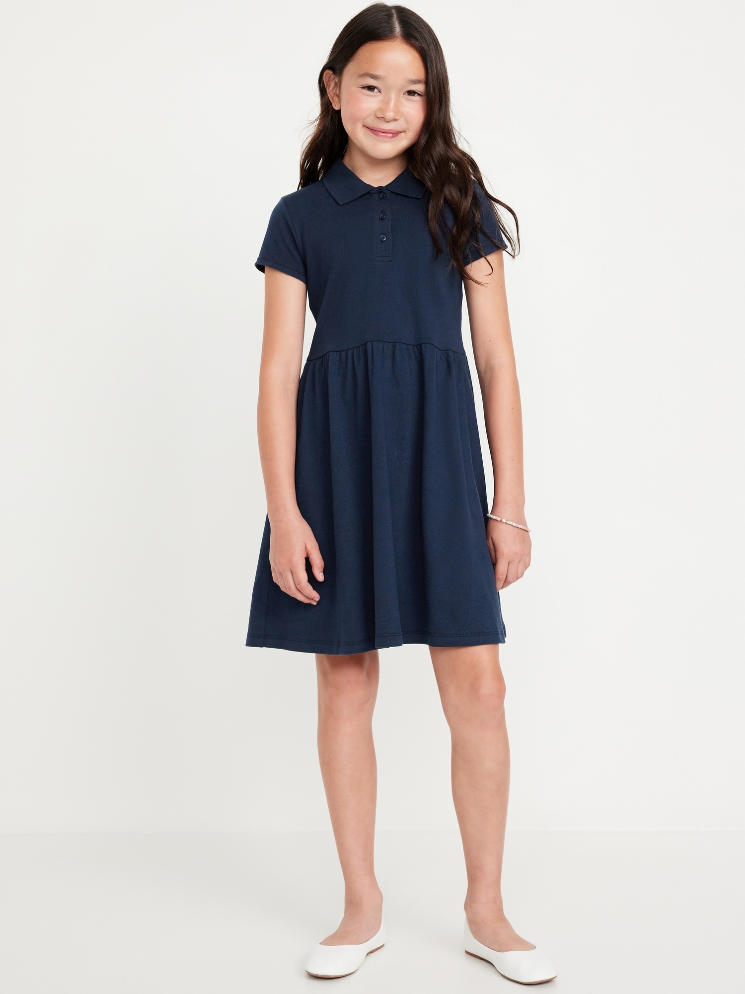 School Uniform Fit & Flare Pique Polo Dress for Girls