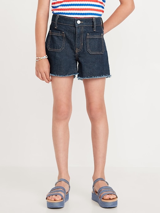 View large product image 1 of 4. High-Waisted Pocket Jean Shorts for Girls