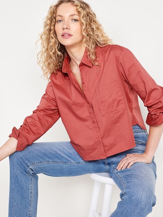 Image number 3 showing, Button-Down Crop Shirt