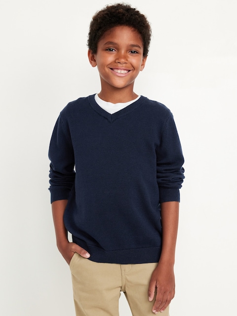 School Uniform Solid V-Neck Sweater for Boys - Ink Blue