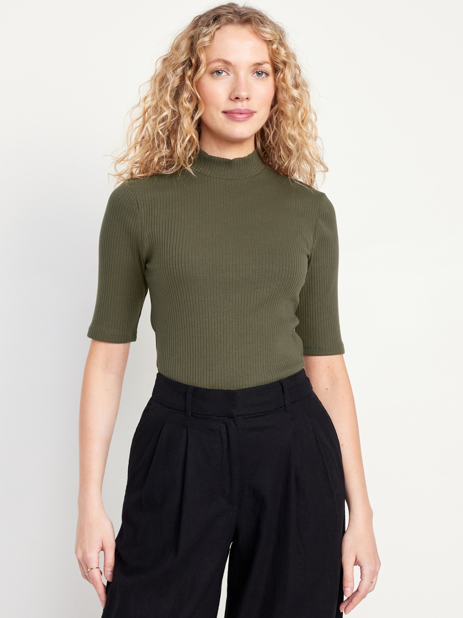 Ribbed Mock-Neck Top