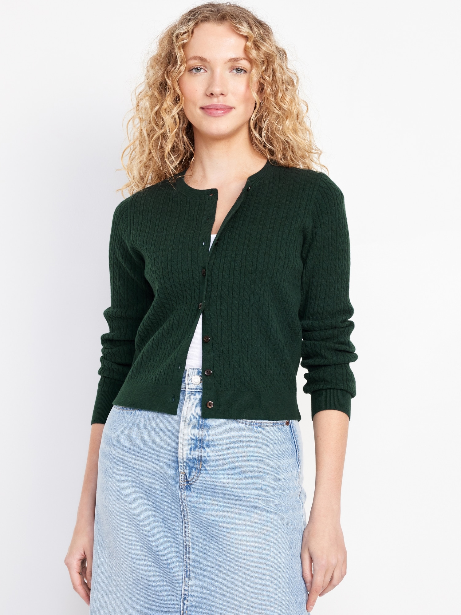 SoSoft Cable Crop Cardigan Sweater - Green