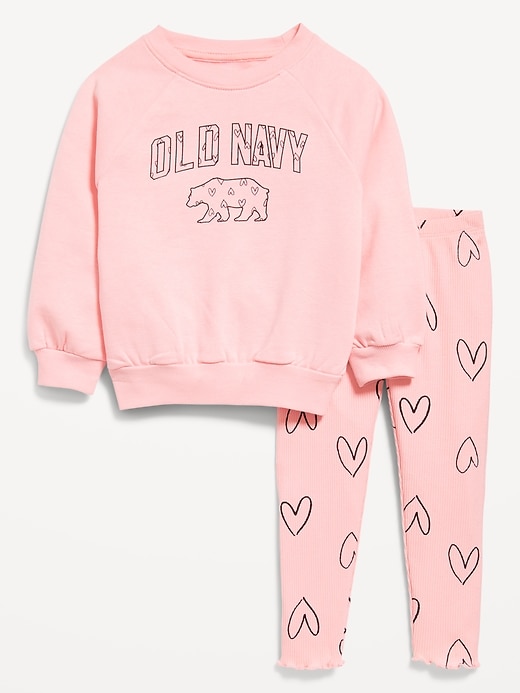 View large product image 1 of 3. Long-Sleeve Logo Sweatshirt and Leggings Set for Toddler Girls