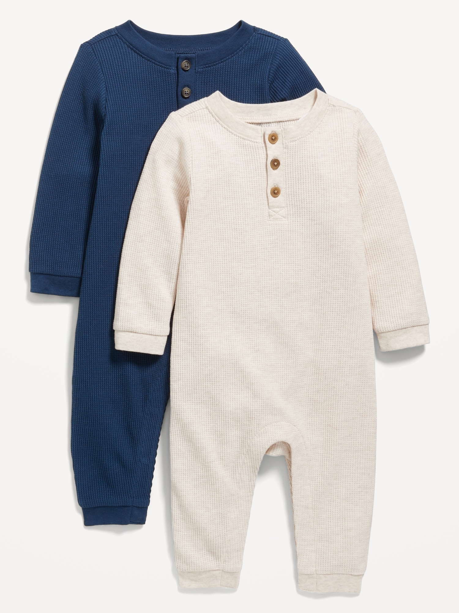 Long-Sleeve Thermal-Knit Henley One-Piece 2-Pack for Baby