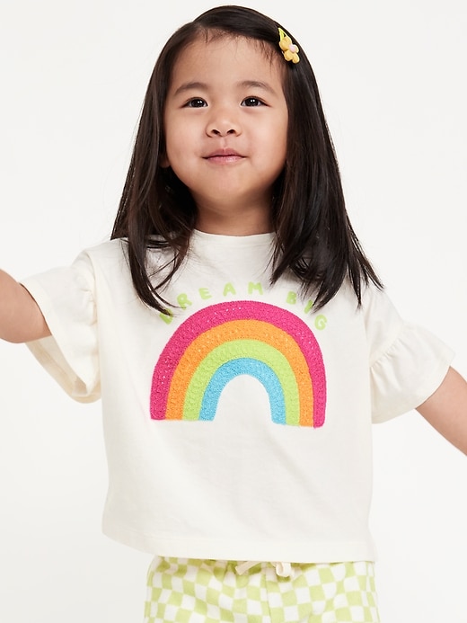View large product image 1 of 3. Short-Sleeve Crochet-Knit Graphic Top for Toddler Girls