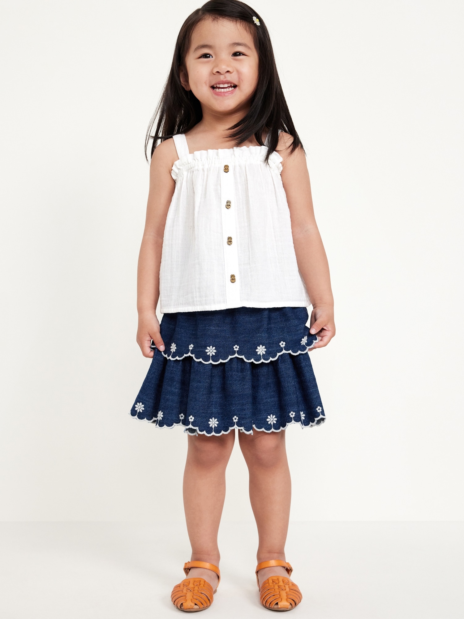 Embroidered Tiered Jean Skirt for Toddler Girls