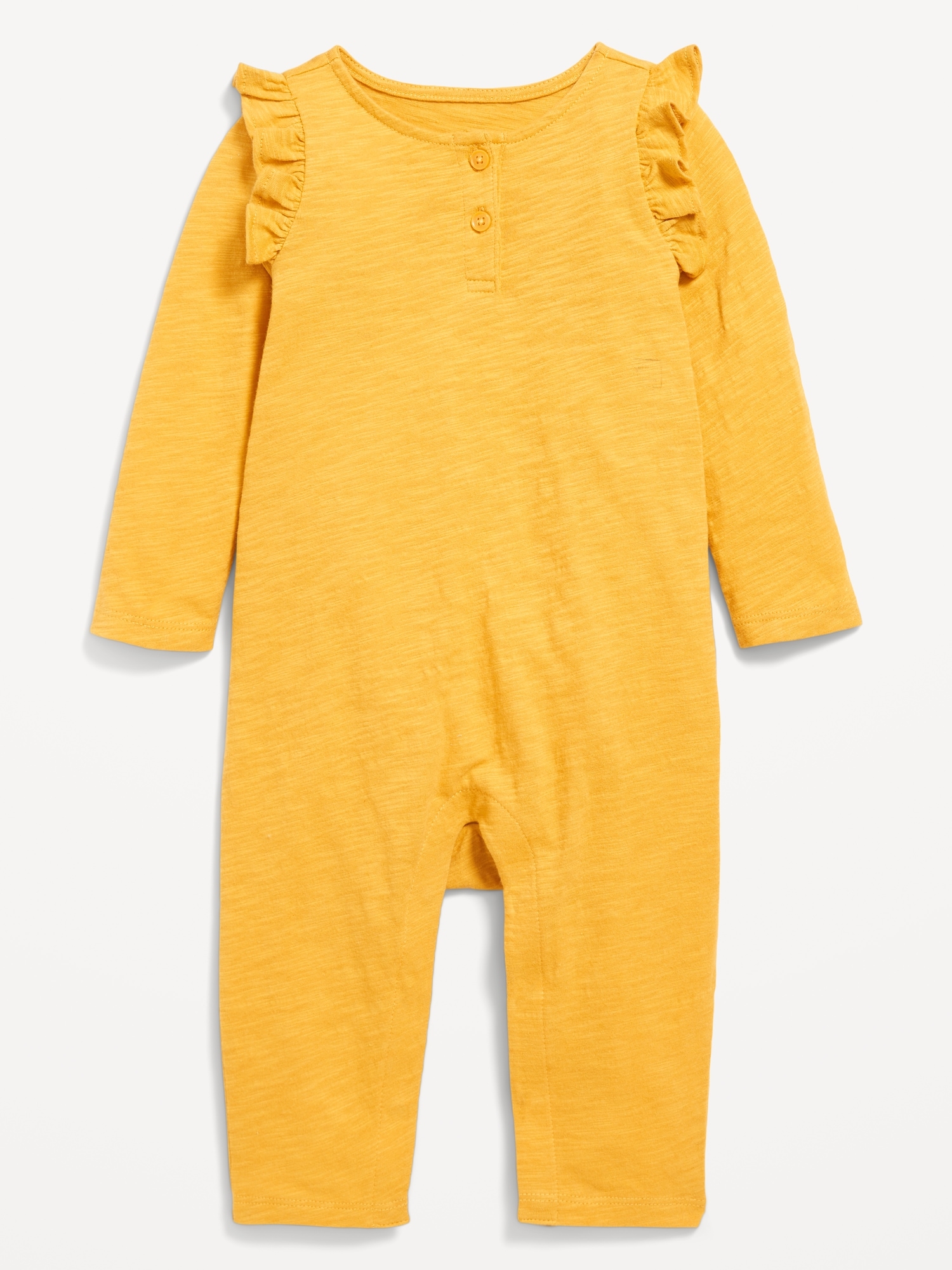 Long-Sleeve Ruffle-Trim Henley Jumpsuit for Baby