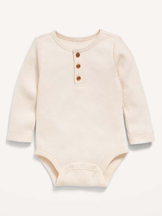 View large product image 1 of 1. Long-Sleeve Thermal-Knit Henley Bodysuit for Baby