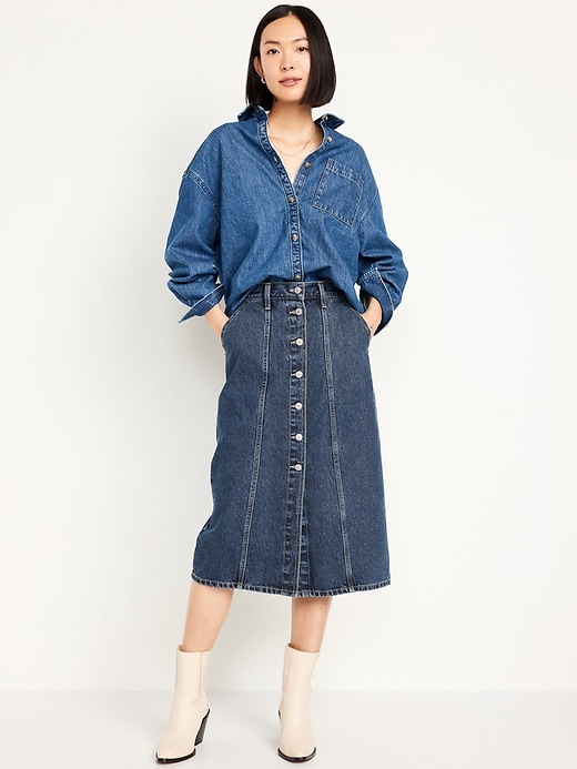 Image number 1 showing, High-Waisted Jean Midi Skirt
