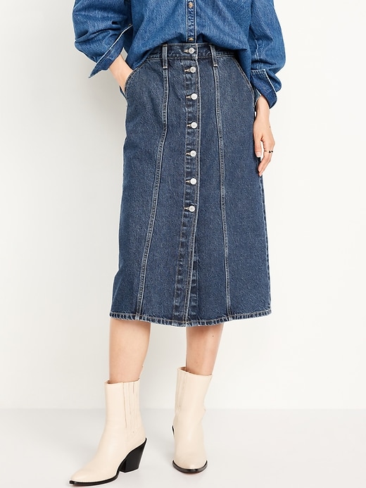 Image number 2 showing, High-Waisted Jean Midi Skirt
