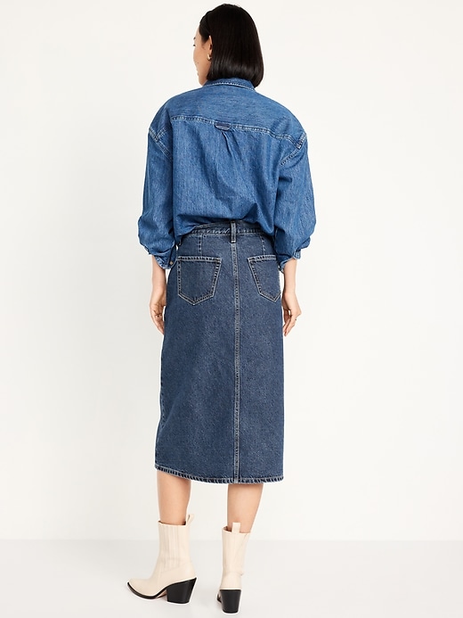 Image number 3 showing, High-Waisted Jean Midi Skirt