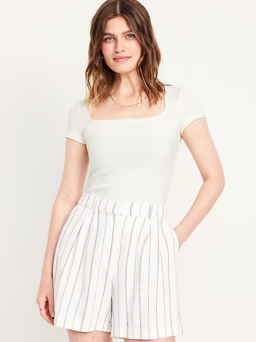 Image number 1 showing, Lace-Trim Rib-Knit Top