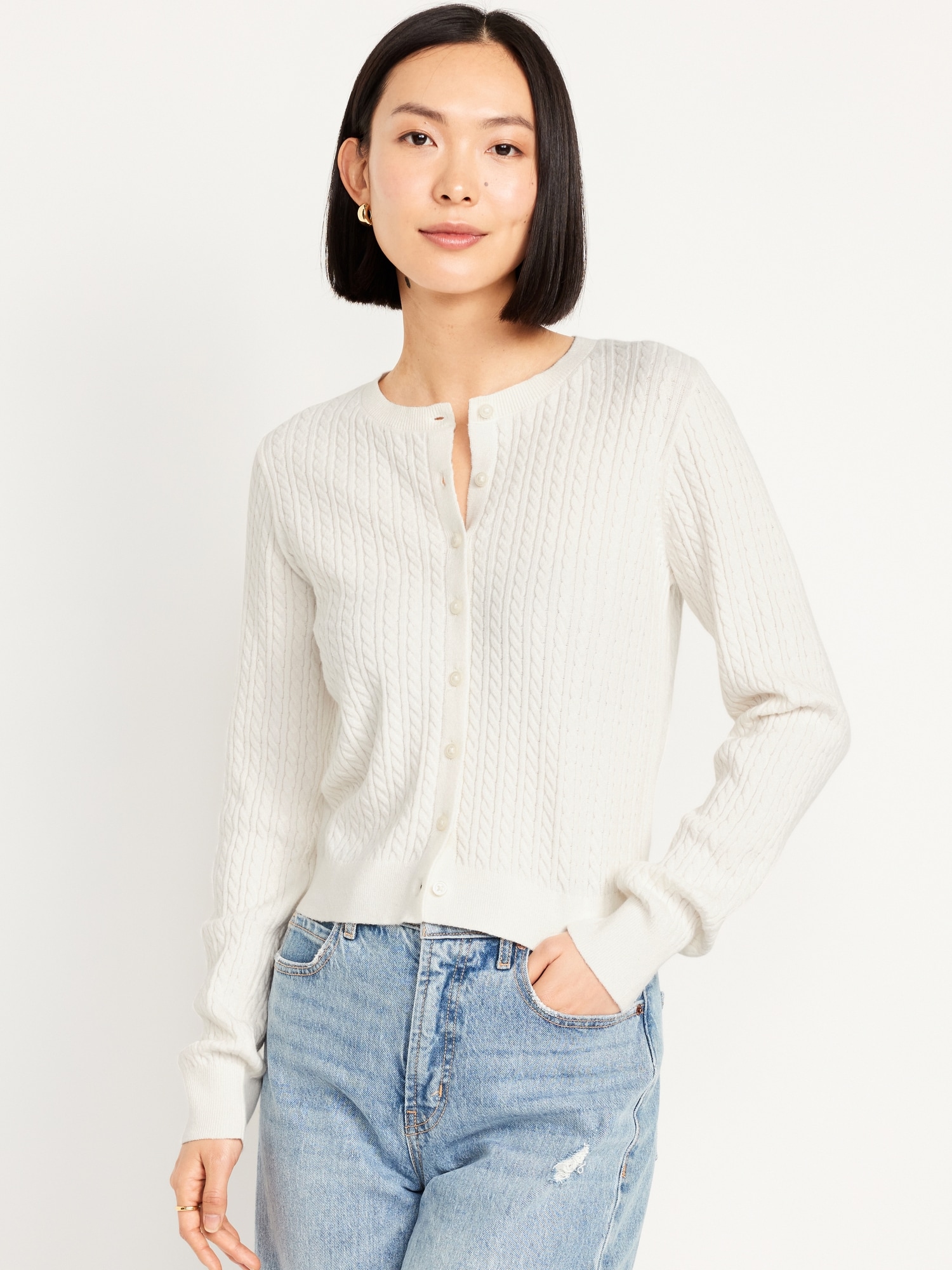 SoSoft Cable Crop Cardigan Sweater